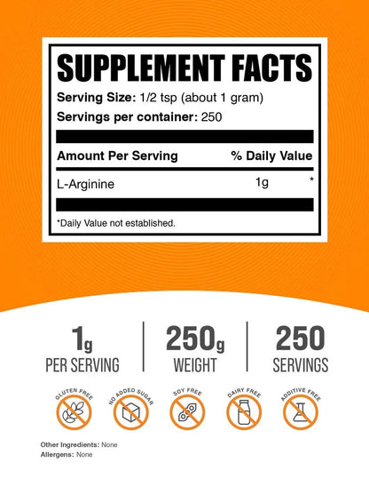 Bulksupplements L-Arginine Powder - Arginine Supplement - Unflavored, 1G per Serving, 5Kg (11 Lbs)